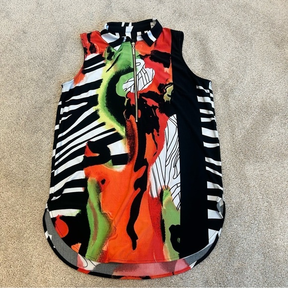 FRANK Lyman design red orange multicoloured zebra sleeveless zipper blouse Sz 6 - Picture 6 of 10